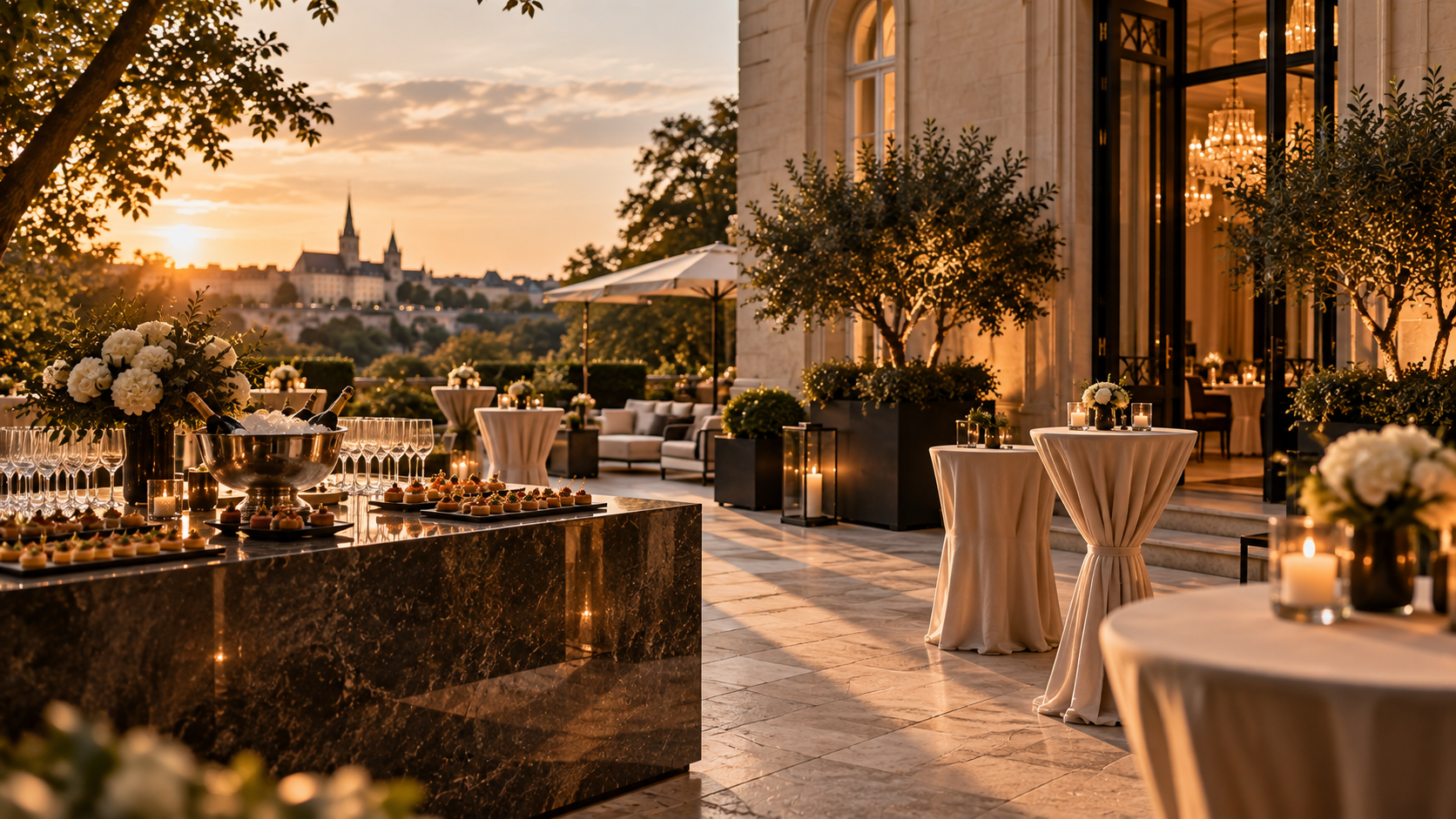 Espace cocktail élégant pour un événement corporate au Luxembourg