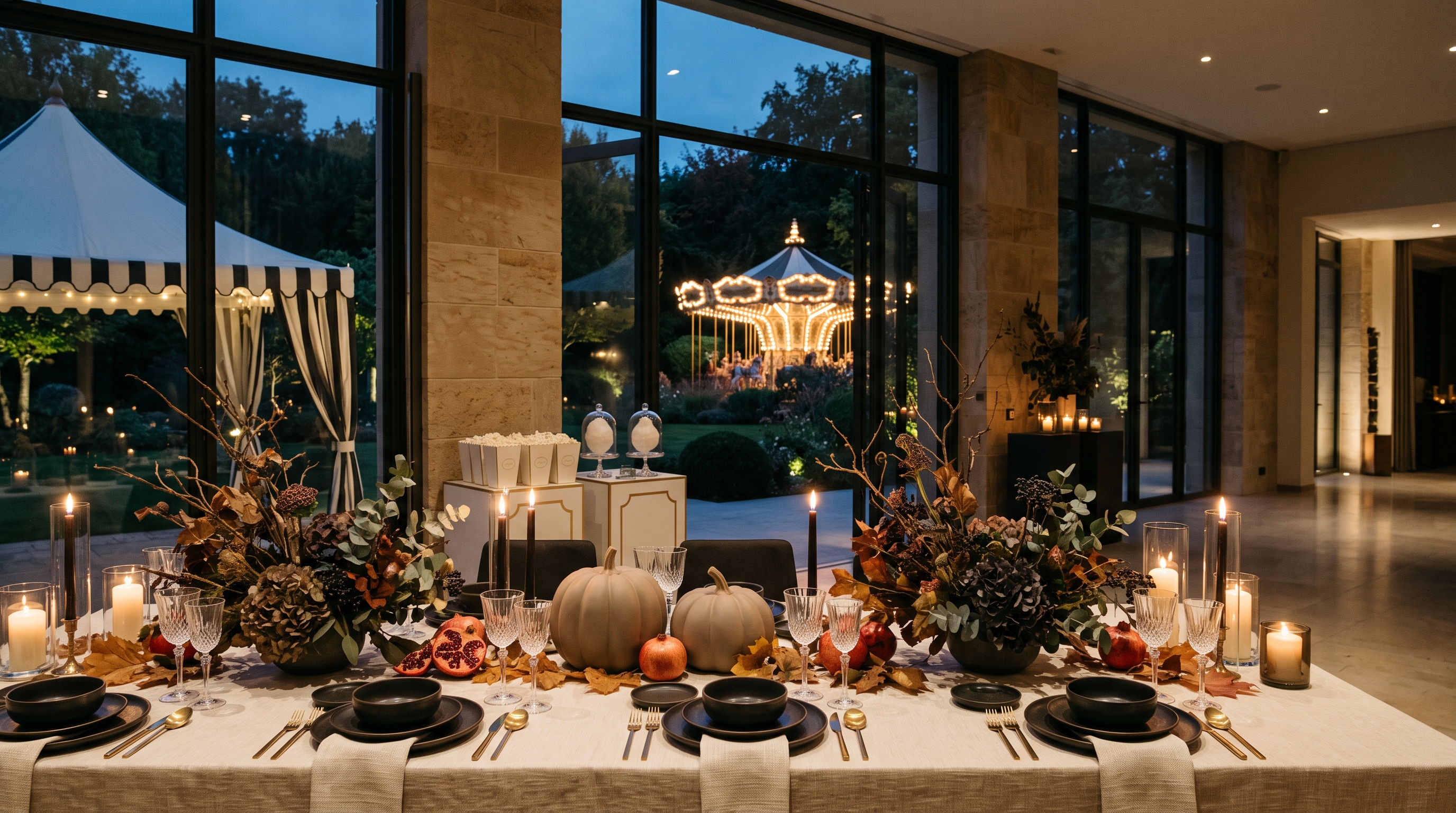 Elegant corporate Halloween event atmosphere in Luxembourg